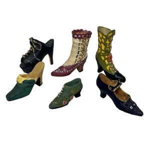 Collection of Womens Shoe Figurines (6), Victorian Style Miniature boots heels